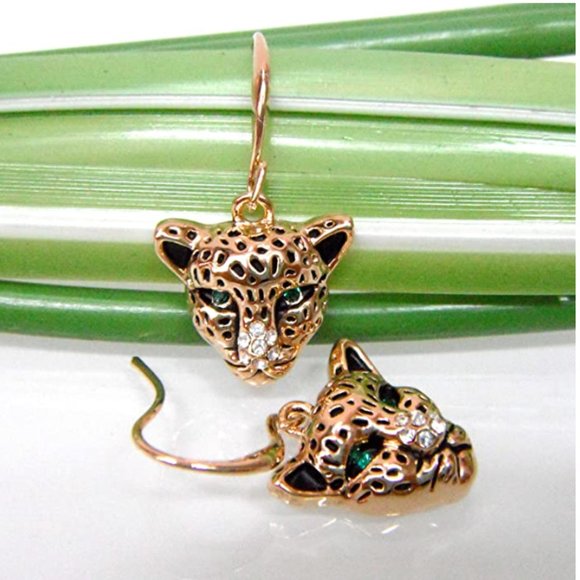 18k Gold Plated Cheetah Head Earrings - Picture 3 of 11